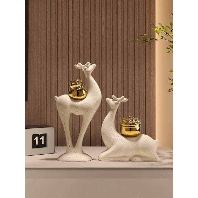 新中式麋鹿擺件客廳陶瓷裝飾品玄關電視櫃酒櫃喬遷新居禮物