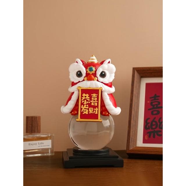 新中式醒獅水晶球擺件客廳玄關家居飾品店鋪前臺舞獅開業喬遷禮物