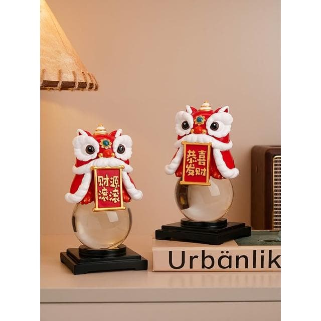 新中式醒獅水晶球擺件客廳玄關家居飾品店鋪前臺舞獅開業喬遷禮物