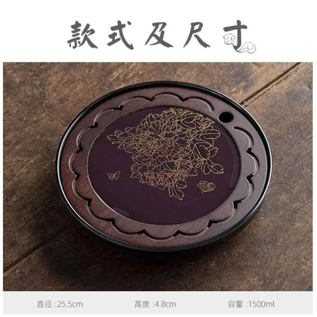 竹制茶盤瀝水高檔家用茶具簡約託盤茶海圓形儲水排水小型幹泡茶臺