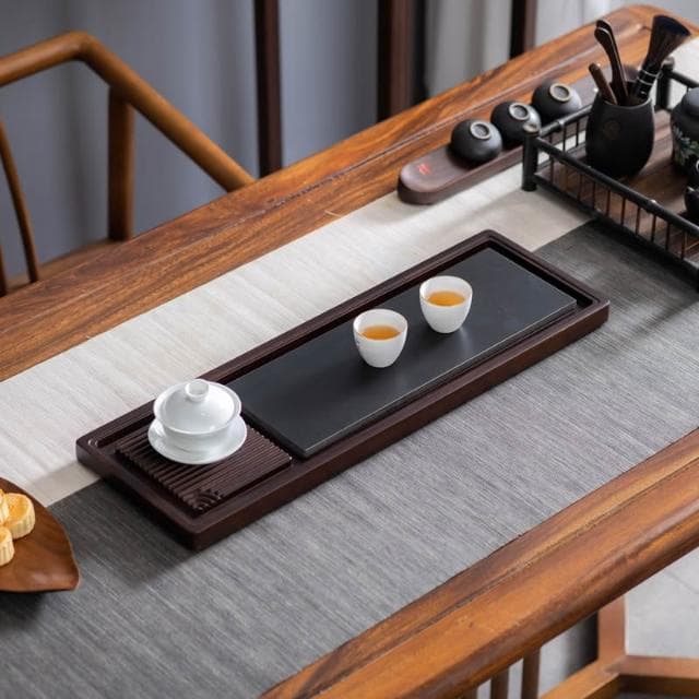 茶盤茶具客廳家用茶海電木款茶託盤幹泡臺烏金石小號茶臺戶外排水
