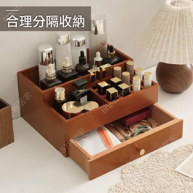 木質口紅收納架抽屜款 台灣出貨 開立發票 口紅架 化妝品收納 保養品收納 化妝台收納-輕居家8827