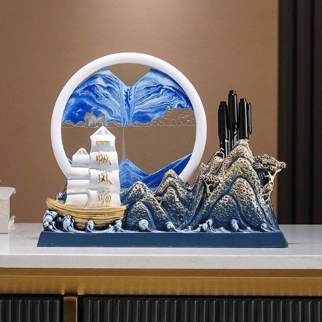 一帆風順流帆船沙畫船筆筒擺件辦公室桌面書房裝飾品喬遷教師禮物