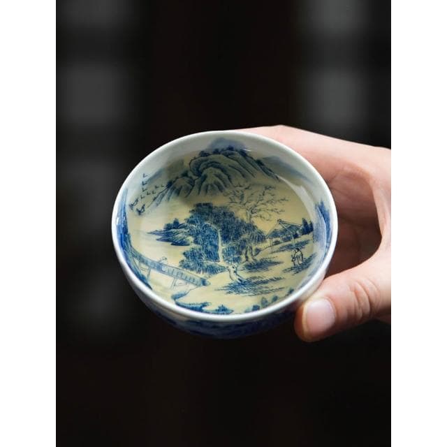 陶瓷茶杯個人專用主人杯單杯大號品茗杯景德鎮手繪青花瓷功夫茶具