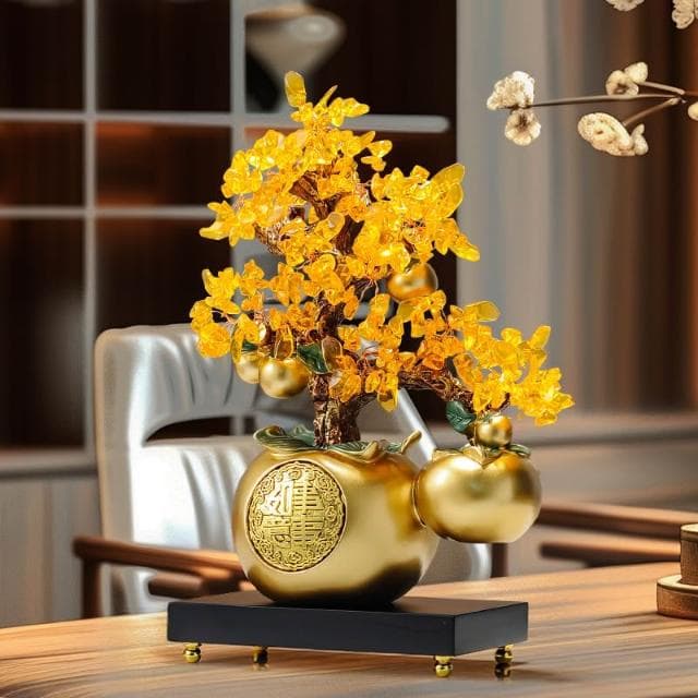 事事如意柿子發財樹擺件客廳辦公室桌面高級感裝飾品喬遷開業禮物