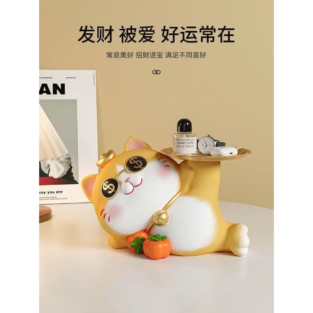 招財貓喬遷禮物擺件搬家新居禮品佈置全套客廳鑰匙收納託盤裝飾品