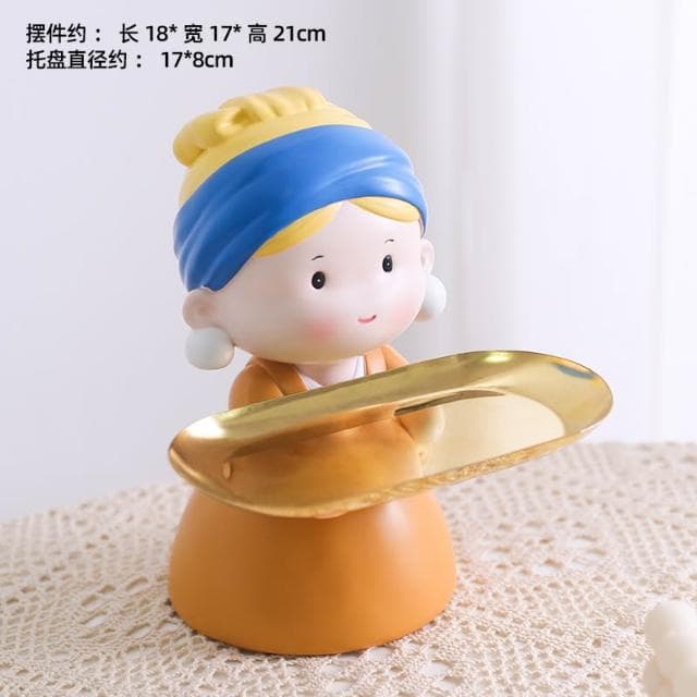 戴珍珠耳環少女託盤擺件客廳玄關鑰匙託盤收納家居裝飾品喬遷禮物