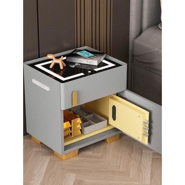 智能床頭櫃實木皮質藍牙音響多功能出租房家用保險箱一體防盜輕奢