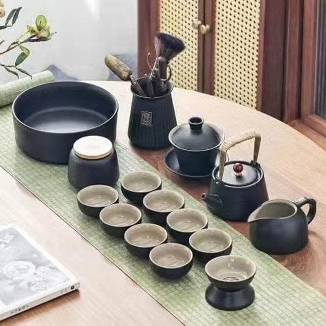 Jimi 集米 黑陶功夫茶具套裝 全套家用辦公室茶壺茶杯簡約蓋碗茶葉罐茶盤整套 茶具組