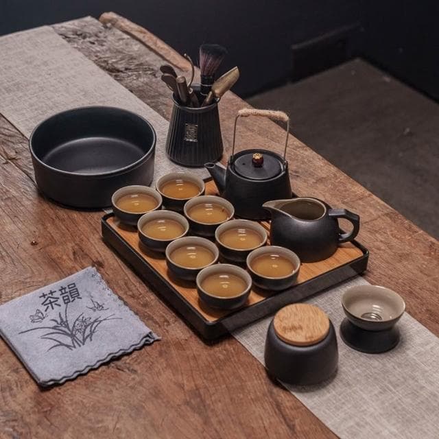 Jimi 集米 黑陶功夫茶具套裝 全套家用辦公室茶壺茶杯簡約蓋碗茶葉罐茶盤整套 茶具組