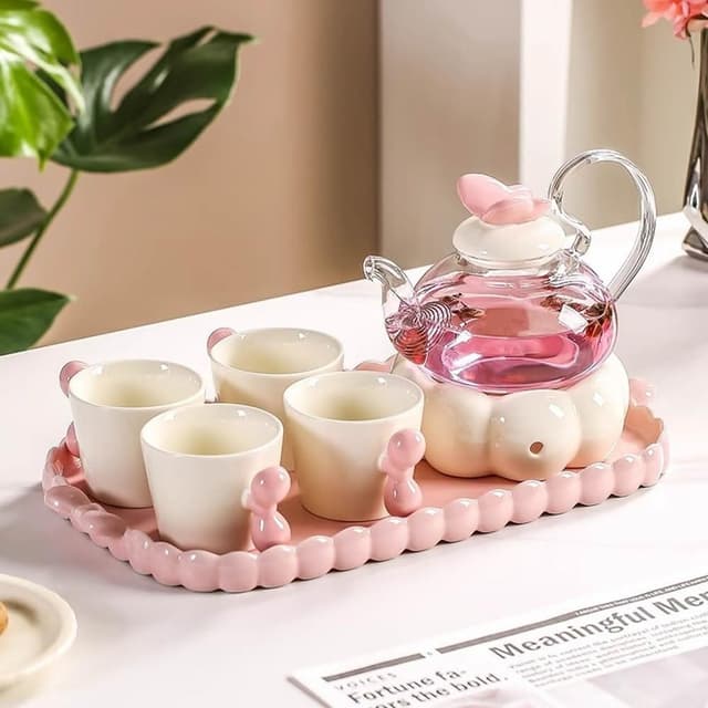 Jimi 集米 高顏值陶瓷花茶壺 蠟燭加熱泡茶壺 下午茶茶具套裝 喬遷新居結婚禮物
