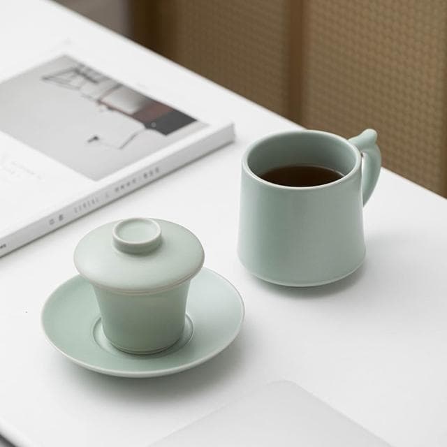 Jimi 集米 汝窯陶瓷茶杯 茶分離辦杯 公室馬克杯 個人專用杯 送親友長輩禮物 禮盒裝