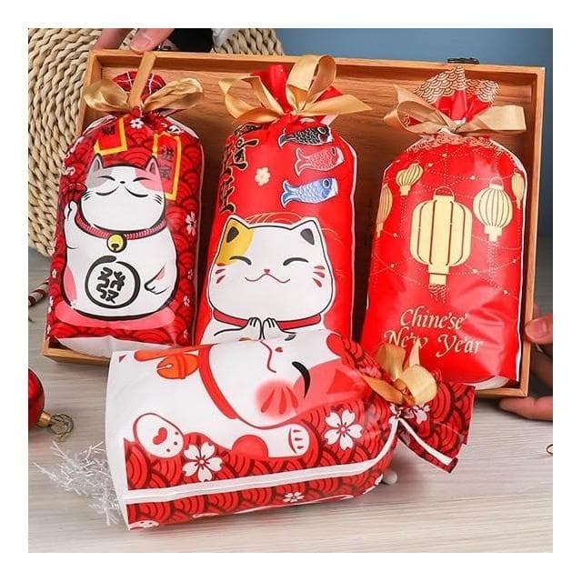 禎巧妙 台灣現貨 束口袋 新年 過年 春節 束口袋 抽繩袋 福袋 餅乾袋 生日派對 包裝袋子 婚禮小物 拉繩袋 喜糖袋 緞帶 蝴蝶結 糖果