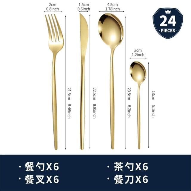 JIWU簡物 餐具 勺子不銹鋼餐具 套裝24件套餐具 刀叉勺套裝6人份