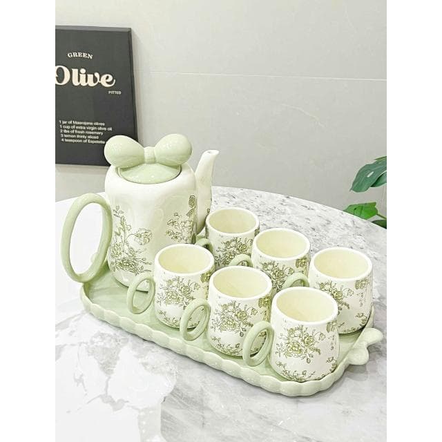 水壺套裝 奶油風陶瓷水杯套裝 家用客廳待客復古花朵水壺茶杯 喬遷結婚禮物茶杯