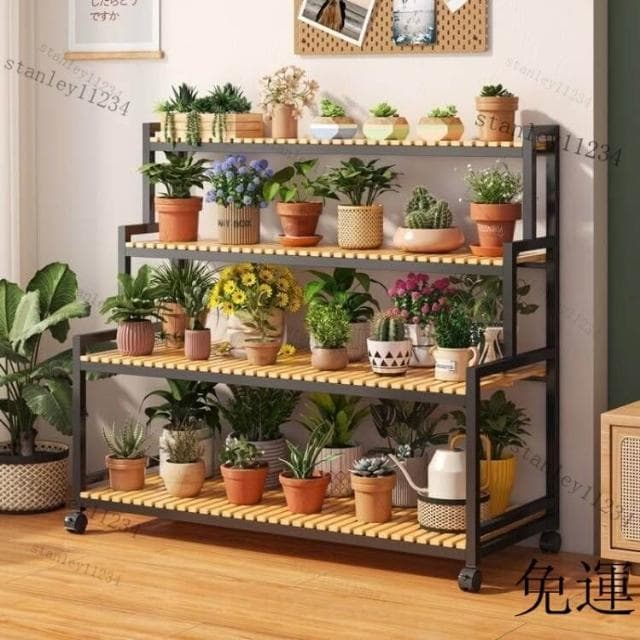 💖花盆架盆栽架子 花盆架 植物架 盆栽架子 2024新款花架可移動帶輪置物架階梯客廳落地式多層花架子陽臺室外