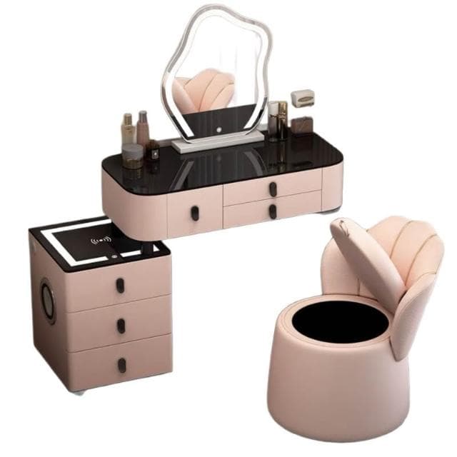 實木臥室梳粧檯智能家居多功能北歐黑科技化妝臺音響藍牙輕奢簡約