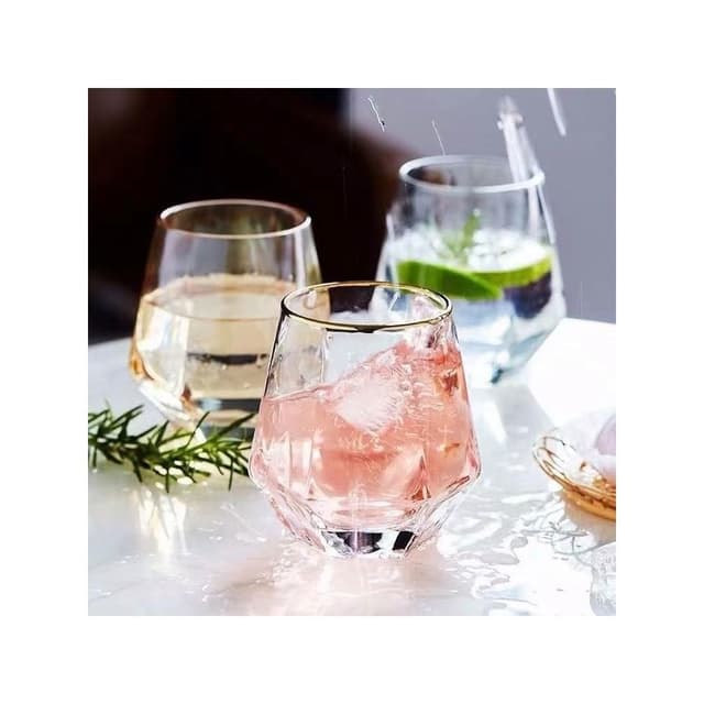 酒杯 潮款 玻璃杯 六角 鑽石炫彩 創意 水杯 咖啡杯 威士忌 冰咖啡杯 拿鐵 卡布 聖誕節禮物  喜奈而