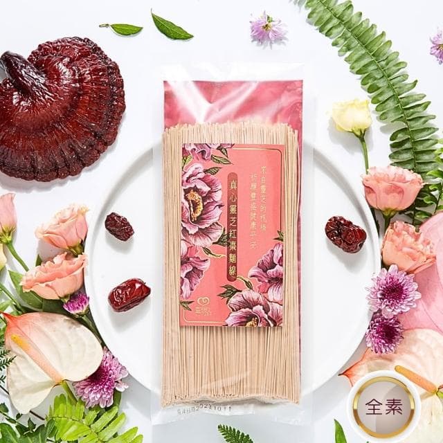 靈芝草人  真心靈芝紅棗麵線(300g) 全素 拜拜送禮 長輩祝壽 生日禮物 日常養生好選擇 吉祥如意麵線
