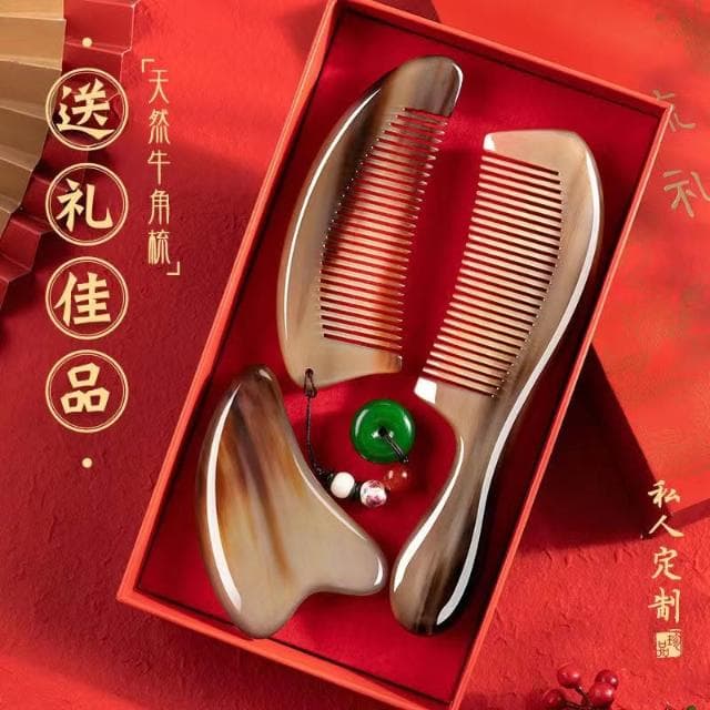 廠家批發牛角梳女士長髮梳送女友春節生日禮物老師朋友結婚套盒