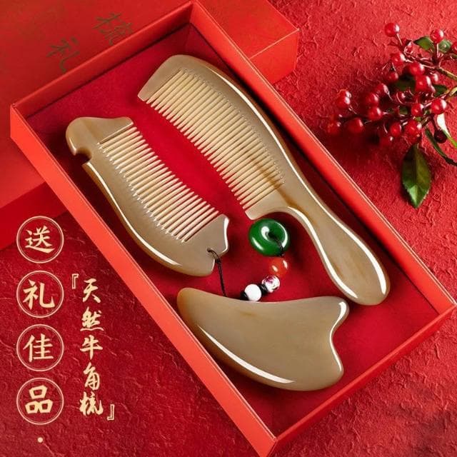 廠家批發牛角梳女士長髮梳送女友春節生日禮物老師朋友結婚套盒