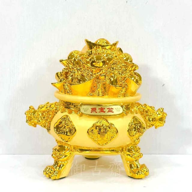 【御古齋】絨沙金 精雕元寶聚寶盆 招財進寶 財源廣進 存錢罐 存錢筒 擺件 送禮首選 居家店面 開運擺設 0305