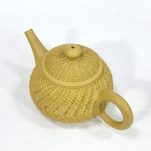 【御古齋】廈門名師 陳東鑄 段泥 菠蘿冰煙壺 茶壺 手工拉胚 撰刻壺 有落款 雷射標 茶道精品 附盒 042308