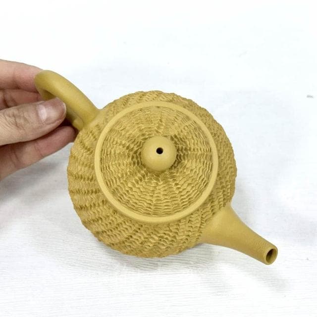 【御古齋】廈門名師 陳東鑄 段泥 菠蘿冰煙壺 茶壺 手工拉胚 撰刻壺 有落款 雷射標 茶道精品 附盒 042308