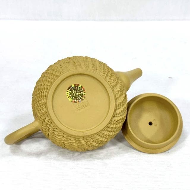 【御古齋】廈門名師 陳東鑄 段泥 菠蘿冰煙壺 茶壺 手工拉胚 撰刻壺 有落款 雷射標 茶道精品 附盒 042308