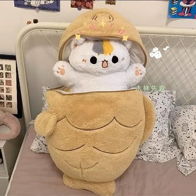 鯛魚燒玩偶 貓咪抱枕 毛絨玩具 變身貓咪公仔 生日禮物 交換禮物 可愛動物 親膚毛絨 軟萌造型 Q彈觸感