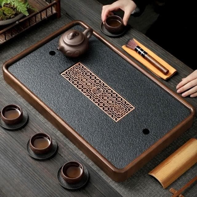 #茶盤家用輕奢現代小型瀝儲水式茶臺功夫茶具竹茶海簡約幹泡臺托