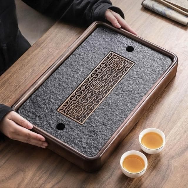 #茶盤家用輕奢現代小型瀝儲水式茶臺功夫茶具竹茶海簡約幹泡臺托