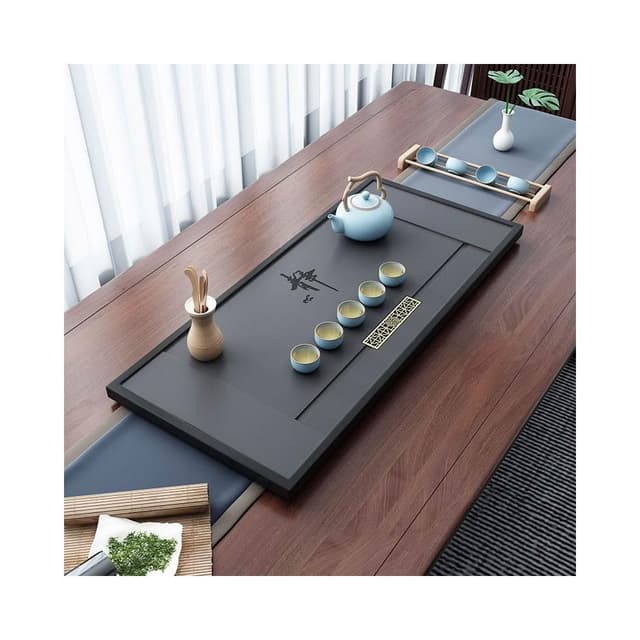 1v人造烏金石茶盤辦公家用嵌入式排水一體茶具現代簡約功夫茶桌