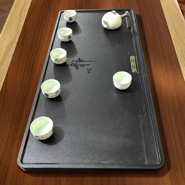 1v人造烏金石茶盤辦公家用嵌入式排水一體茶具現代簡約功夫茶桌