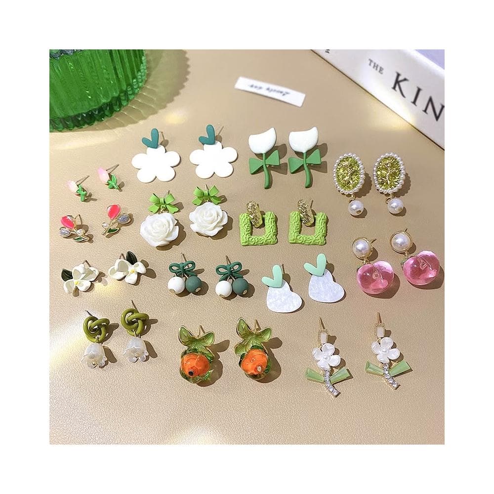 清新綠花朵耳環 飾品 耳釘 網美 高級感 耳飾 氣質百搭 耳環 韓國 耳針