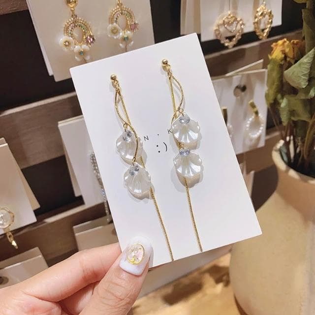 白色貝殼耳環 飾品 耳釘 網美 高級感 耳飾 氣質百搭 耳環 韓國 耳針
