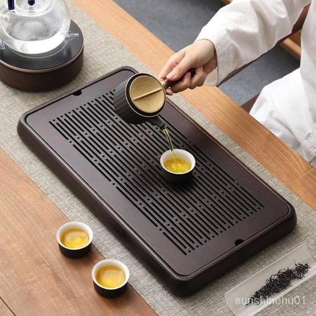 免運  茶盤傢用排儲水式功夫茶具託盤竹實木長方形小型茶海瀝水幹泡茶臺