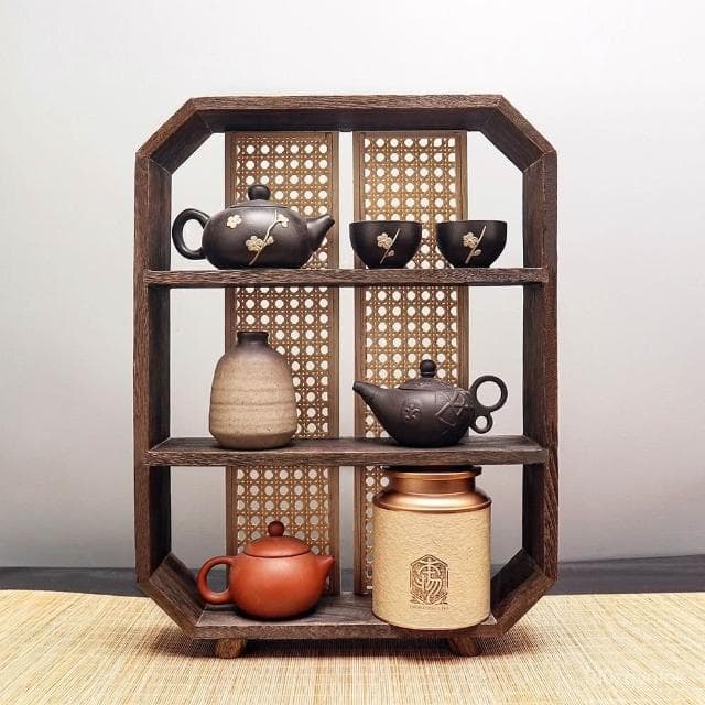 免運🚛複古中式博古架小型多寶閣桌麵茶壺茶具收納架茶杯架子多層置物架
