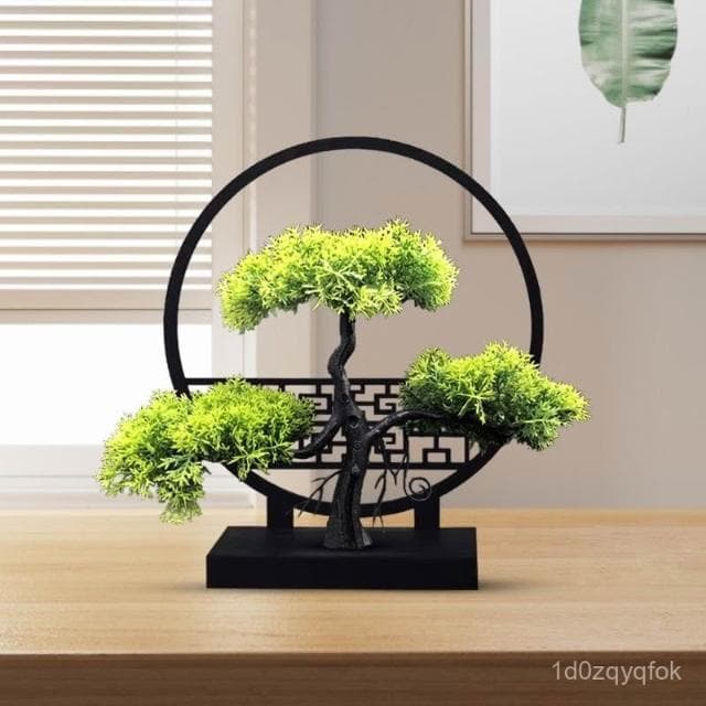 免運🚛仿真迎客鬆室內客廳屏風擺件電視櫃茶幾擺設植物小盆栽擺飾品塑料