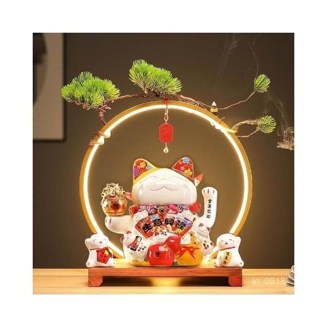 招財貓 搖手招財貓  玄關 燈圈 倒流香招財貓擺件 開運 招財擺飾 風水擺件 入厝禮物 開幕送禮