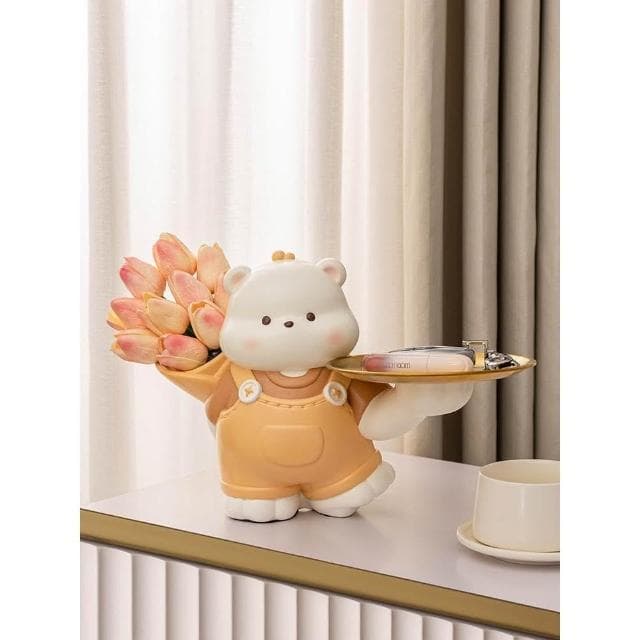 可愛小熊玄關鑰匙收納託盤擺件客廳茶几電視櫃插花裝飾品喬遷禮物