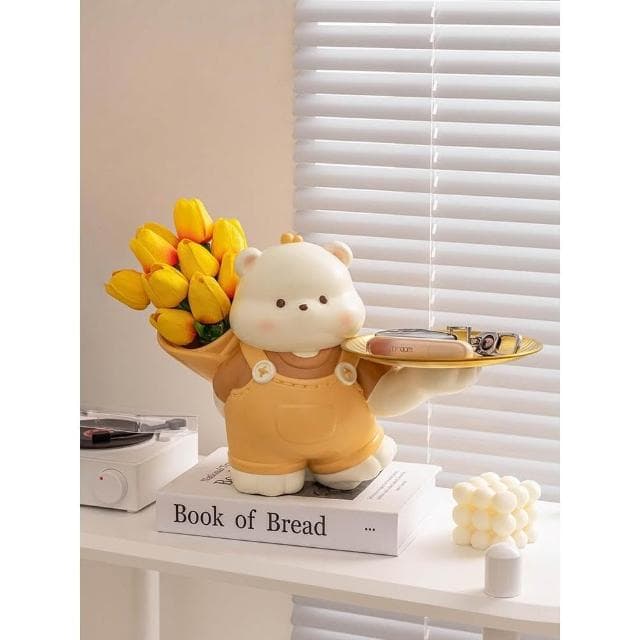 可愛小熊玄關鑰匙收納託盤擺件客廳茶几電視櫃插花裝飾品喬遷禮物