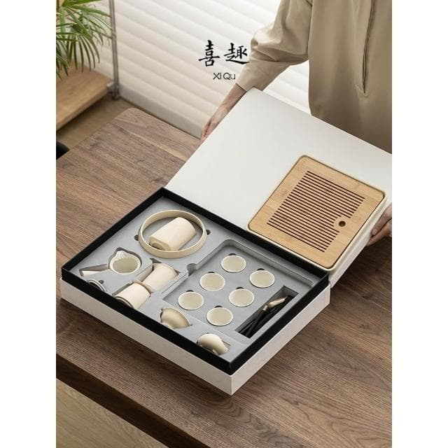 輕奢高檔側把壺功夫茶具套裝中式家用陶瓷喝茶杯幹泡盤伴手禮