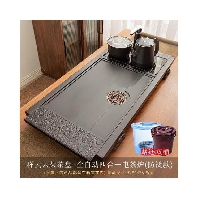 整套功夫茶具套裝家用現代簡約實木仿烏金石瓷燒水全自動一體茶盤