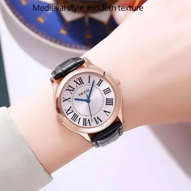 【KEZZI】KEZZI珂紫新款 羅馬字體石英錶 日本機芯 文青氣質款 復古藝術氣質 閨密對錶 情人節禮物 買錶附贈電池2384