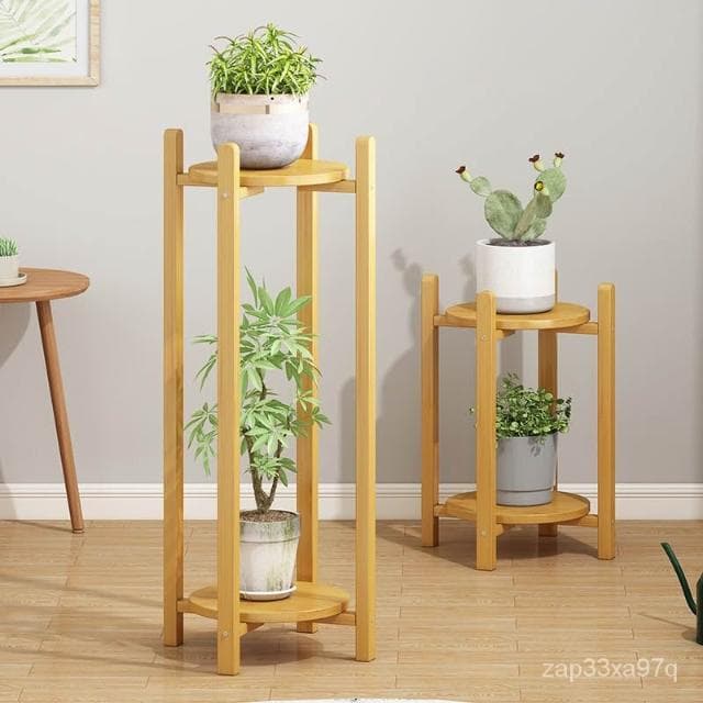限時特惠 新中式花架子室內傢用客廳植物架落地式雙層多功能置物架盆栽盆景 多層花架 花盆 花架 花架 實木花架盆栽架 多