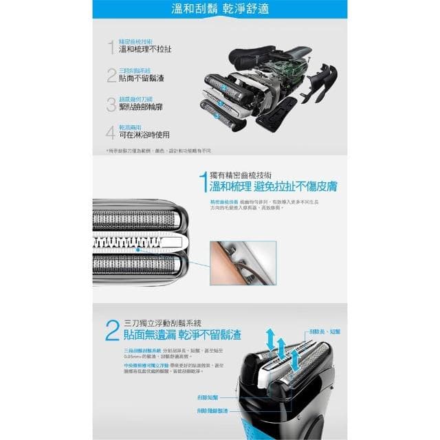 【BRAUN 百靈】BRAUN 百靈電動刮鬍刀 3040S 百靈刮鬍刀 三鋒系列電動刮鬍刀/電鬍刀-藍 乾濕兩用 3040s