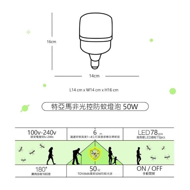 TOYAMA 特亞馬 LED 非光控 防蚊燈泡 50W 25W 13W 琥珀色(黃綠光) E27 驅蚊燈泡 驅蚊