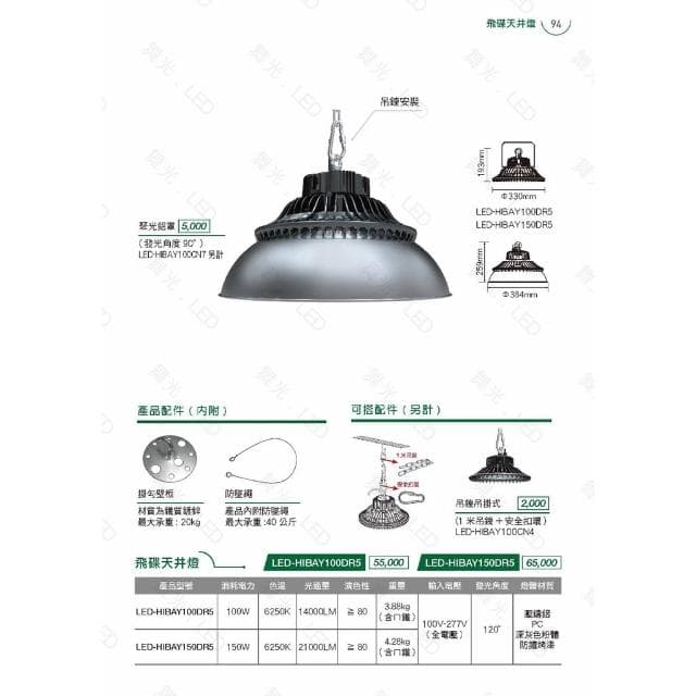 【DanceLight 舞光】舞光 雙節標飛碟天井燈 100W 150W 白光 國家CNS認證 節能標章 IP66節標