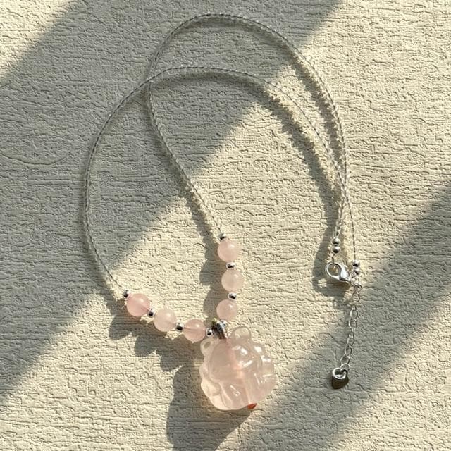 【Paiya 派亞】星光粉水晶九尾狐吊墜精致立體可愛粉晶狐狸女生項鏈交換禮物/過年送禮